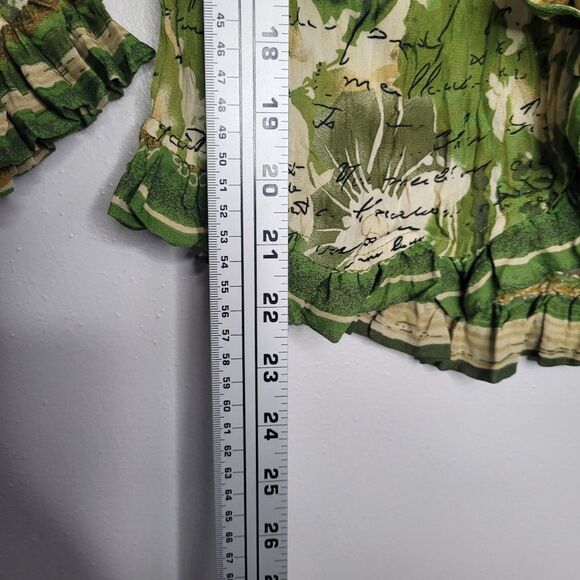 vintage y2k 90s green grunge fairy button front ruffle tie blouse size medium - Picture 8 of 8